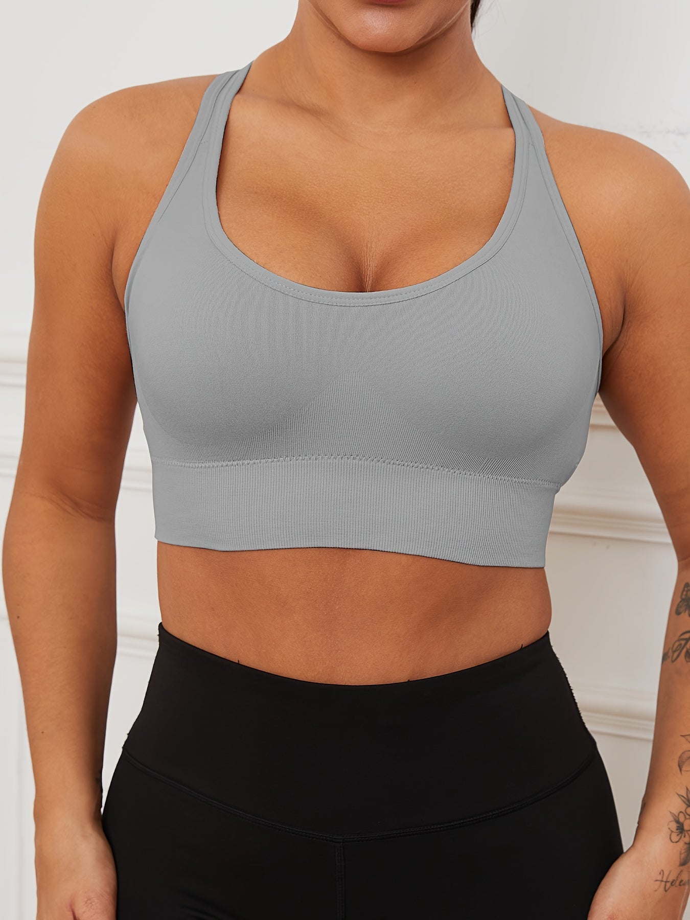 5-Pack Low-Cut Neck Seamless Sports Bras - Comfortable, Breathable, High-Stretch Nylon Fabric, Shockproof, Adjustable Closure - Stylish, Solid Color, Knit Fabric Yoga & Fitness Tank Tops for Womens Gym Wear