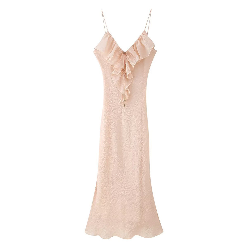 V-neck layered decorative lingerie style camisole dress for women