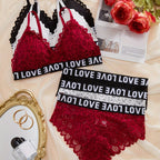 Chic 3-Set Womens Lingerie Bundle - Wireless Contrast Lace Bras & Letter-Trim Panties - Comfortable & Stylish Daily Wear