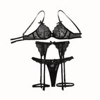 Black perspective embroidery sexy slim fit shaping lingerie split set