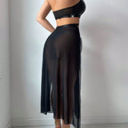 Sexy patchwork mesh perspective lingerie set for women