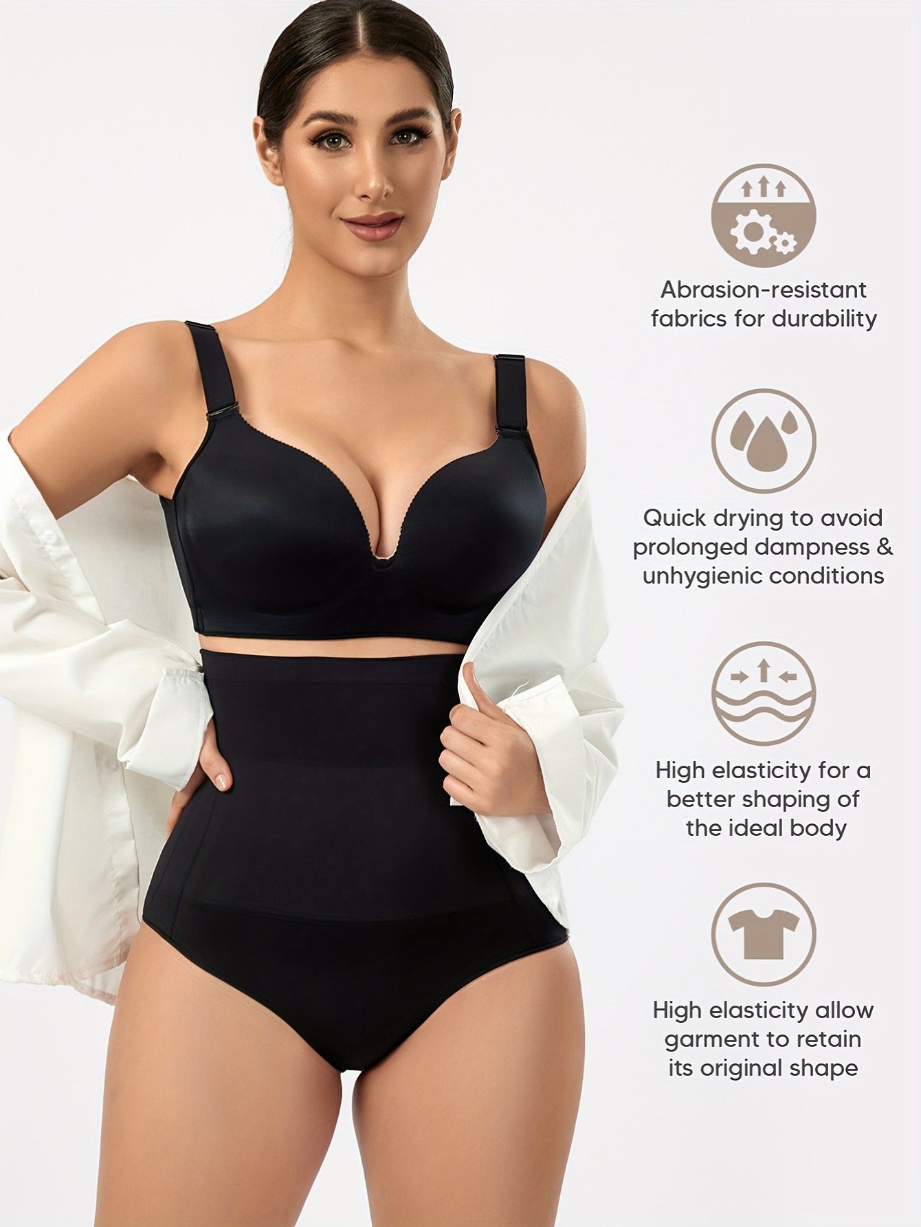 Women's High Waist Tummy Control & Hip Lifting Body Shapewear Underwear, Seamless Solid Briefs With Polyamide Material, Women's Panties Great Comfy & Breathable & Stretchy Slimming Panties, Women's Lingerie & Underwear, Women