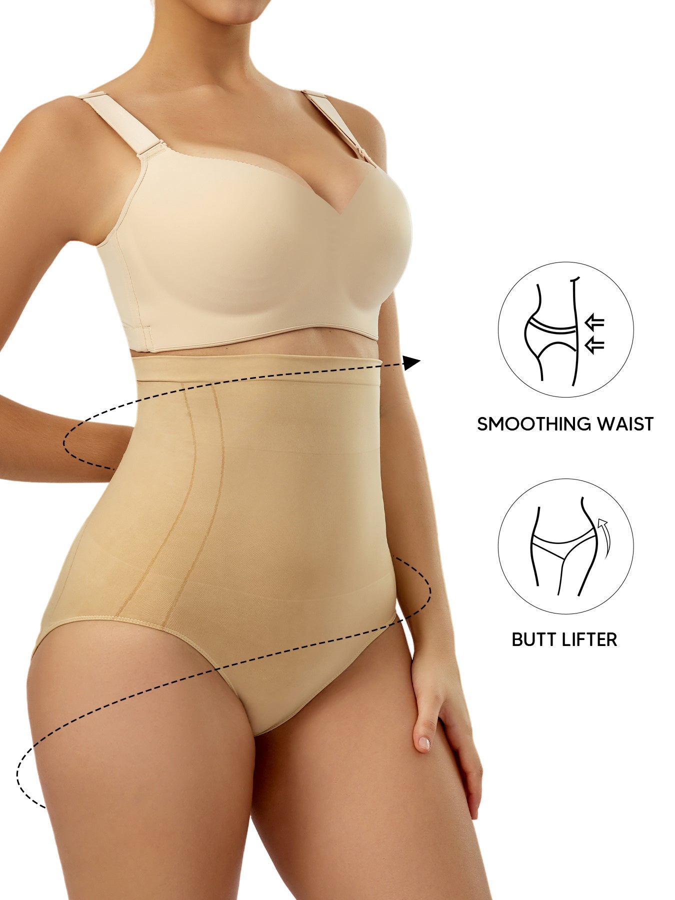 Women's High Waist Tummy Control & Hip Lifting Body Shapewear Underwear, Seamless Solid Briefs With Polyamide Material, Women's Panties Great Comfy & Breathable & Stretchy Slimming Panties, Women's Lingerie & Underwear, Women