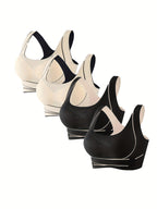Set of 4 Women'S Front-Closure Sports Bras for Running And Yoga with a Beautiful Back Design.