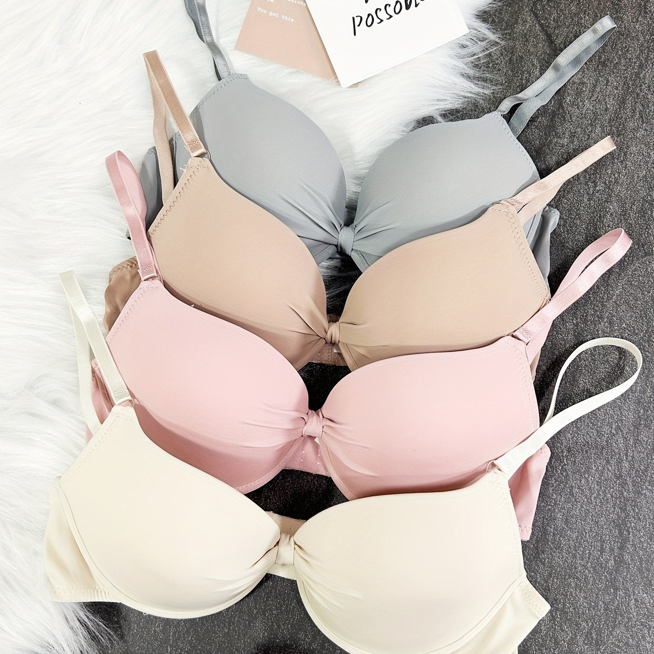 4pcs Simple Women's Underwear Bra with Padded Cups, Gathering Bustier, Single-Piece Multi-Color Combo Casual Bras, Bra Sets, Padded Bras for Women Asian, Padded Bralette, Lace Bralettes, Bra And Panty Sets for Women, Padded B