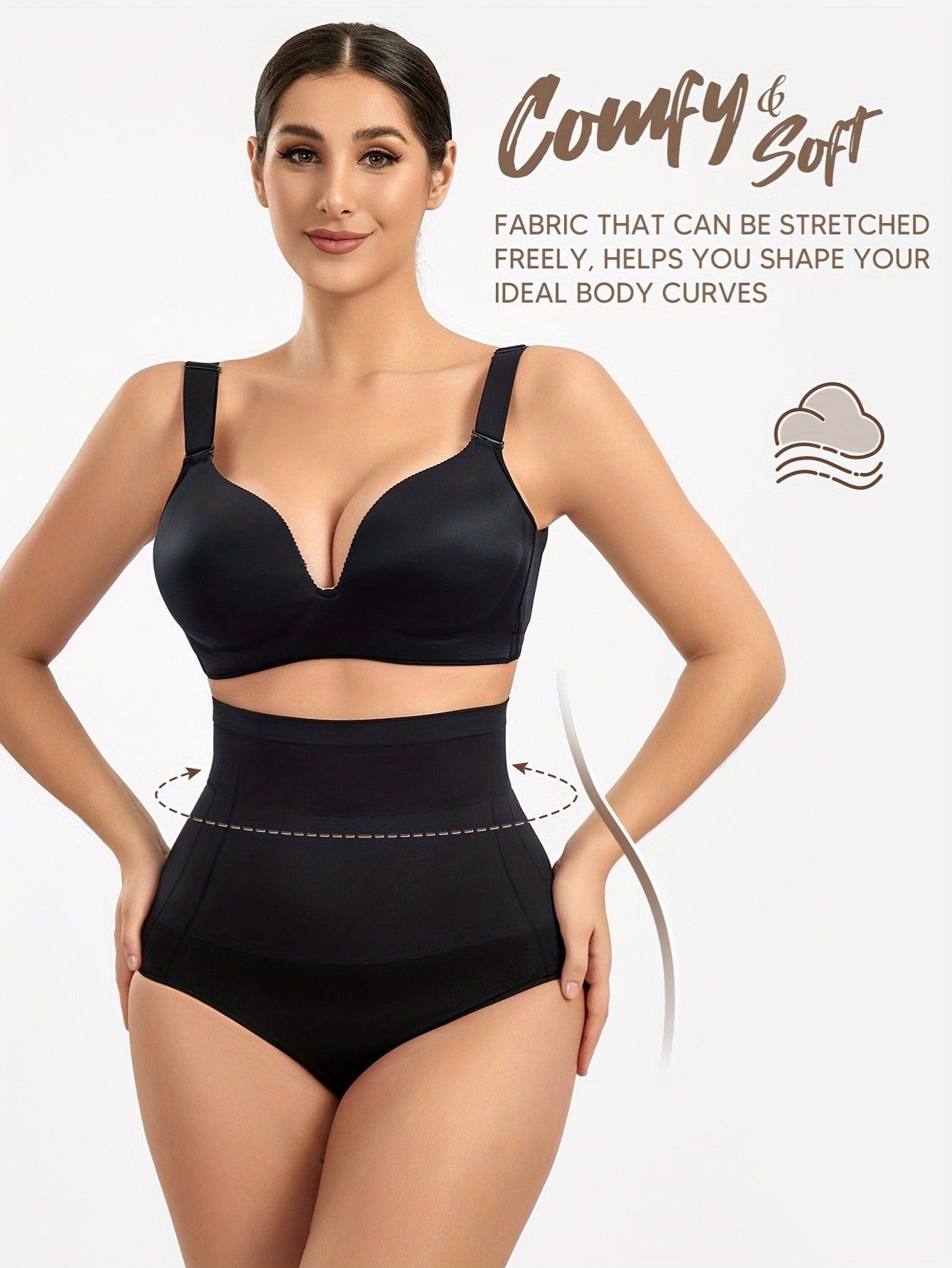 Women's High Waist Tummy Control & Hip Lifting Body Shapewear Underwear, Seamless Solid Briefs With Polyamide Material, Women's Panties Great Comfy & Breathable & Stretchy Slimming Panties, Women's Lingerie & Underwear, Women