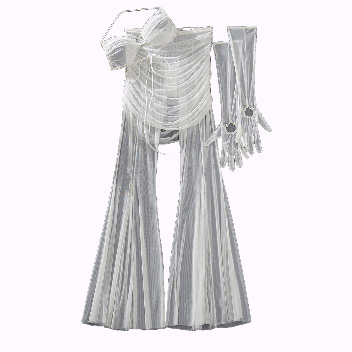 Sexy mesh perspective seductive lingerie pants backless bra set