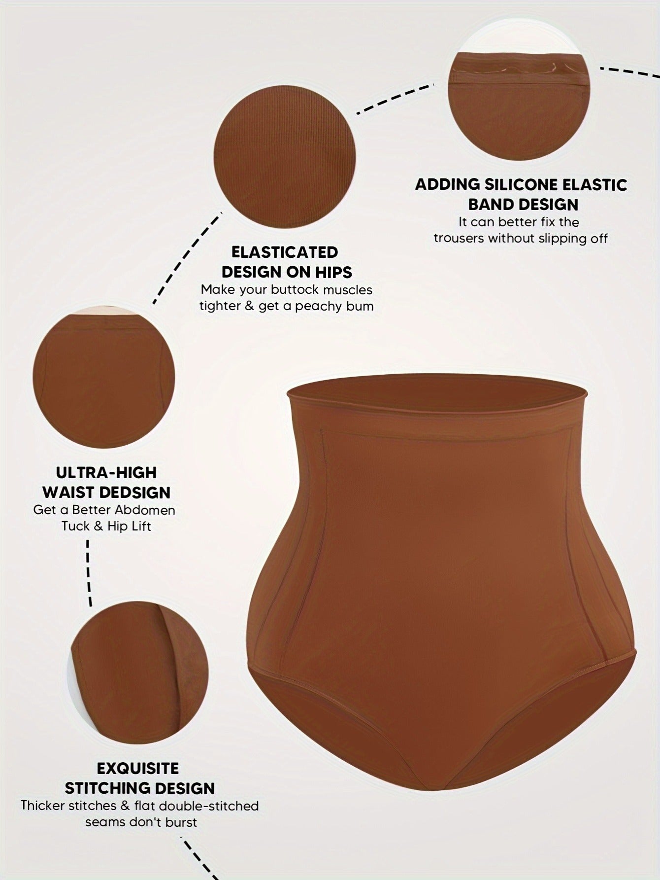 Women's High Waist Tummy Control & Hip Lifting Body Shapewear Underwear, Seamless Solid Briefs With Polyamide Material, Women's Panties Great Comfy & Breathable & Stretchy Slimming Panties, Women's Lingerie & Underwear, Women