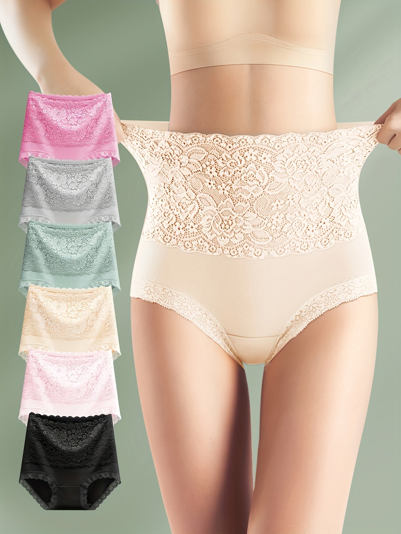 6pcs Jacquard Not Clip Butt High Waist Daily Lace Women's Panties Panties All Seasons Wearable