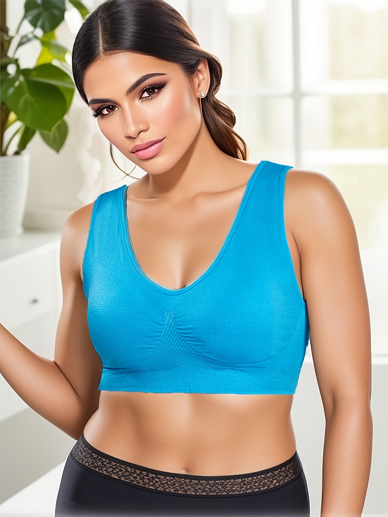 3pcs Women's Sports Bras Set, Plus Size Solid Seamless Non Padded Wireless versatile Running Bralette
