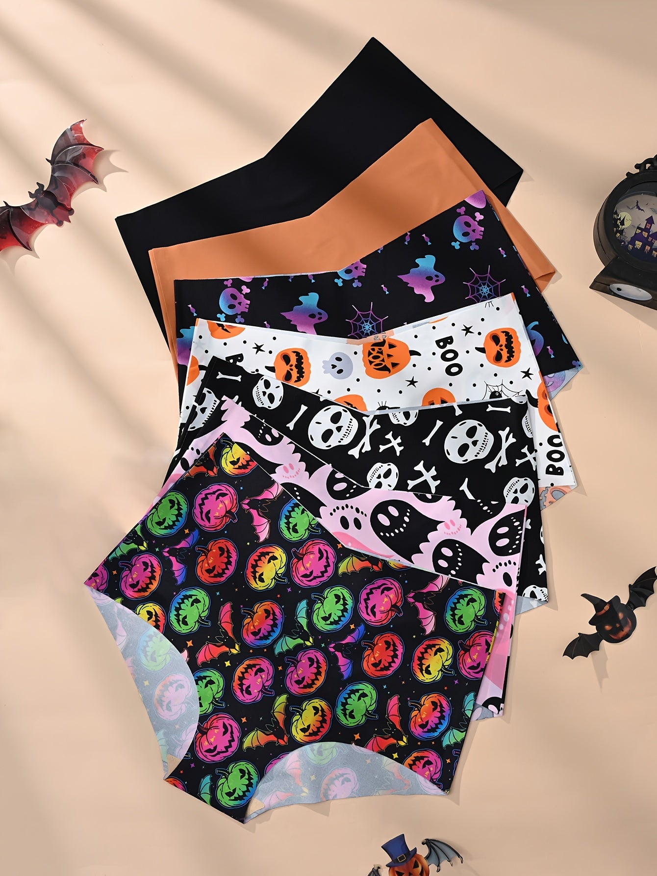 7pcs Of Invisible Women's Panties, Comfortable And Soft High-Waisted Women's Panties That Don't Show, Halloween And Daily Panty Set