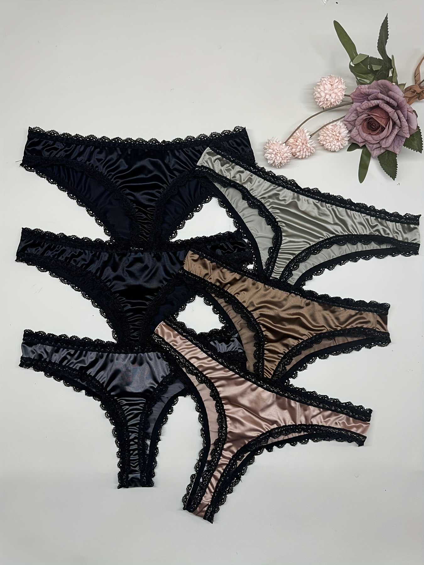 6pcs Oil-Sheen Contrast Lace Quick-Dry Comfortable Women's Panties