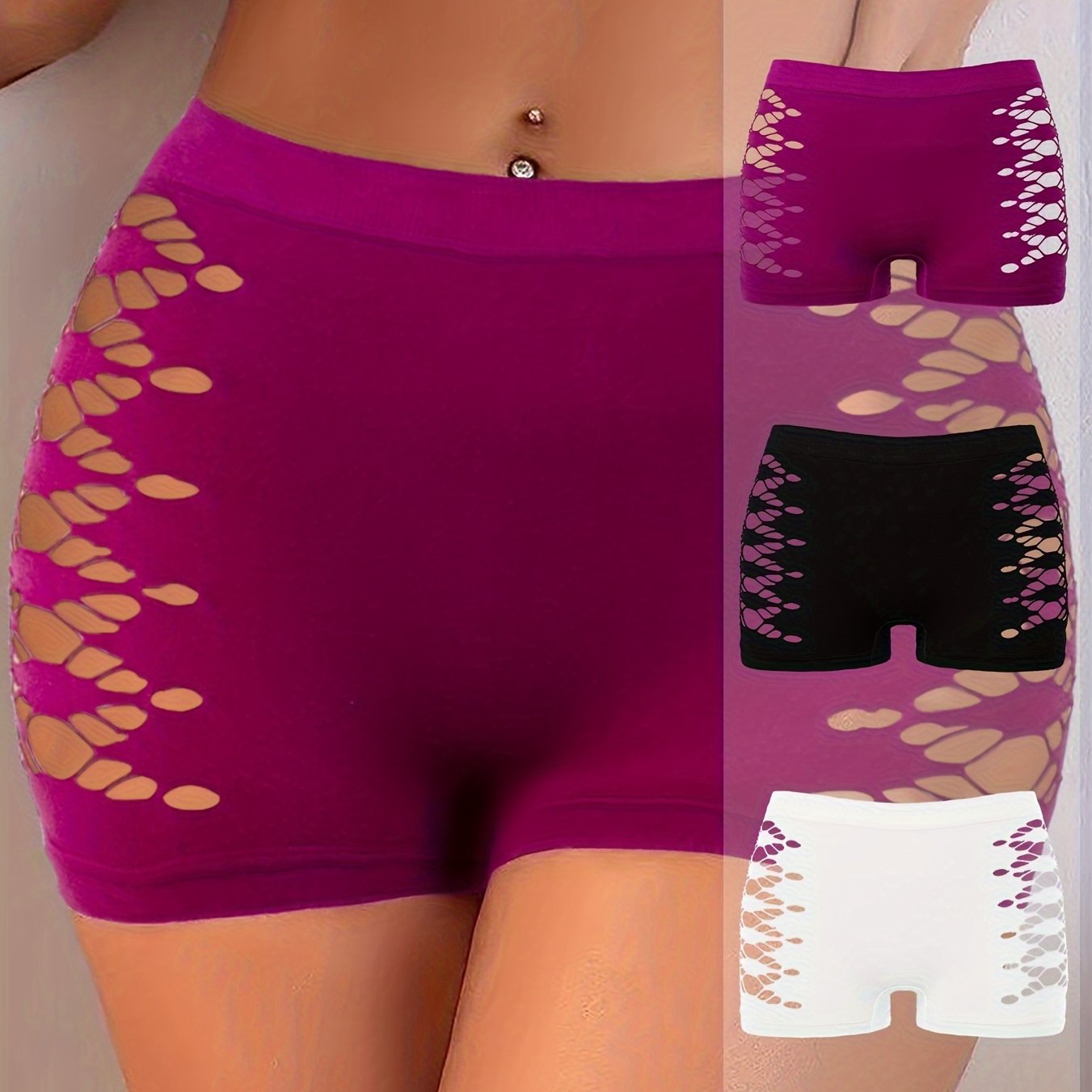 3Pcs Seamless Hollowing Comfortable and Breathable Women's Boxer Briefs & Outer Wear Hip Lifting Low Waisted Women's Panties & Women's Underwear and Lingerie