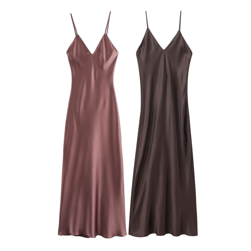 Fashion casual lingerie style silk texture suspender dress for women