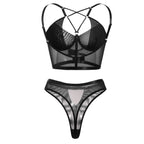 Black mesh see through bra lingerie women's sexy set