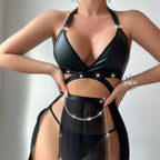 Sexy patchwork mesh perspective lingerie set for women