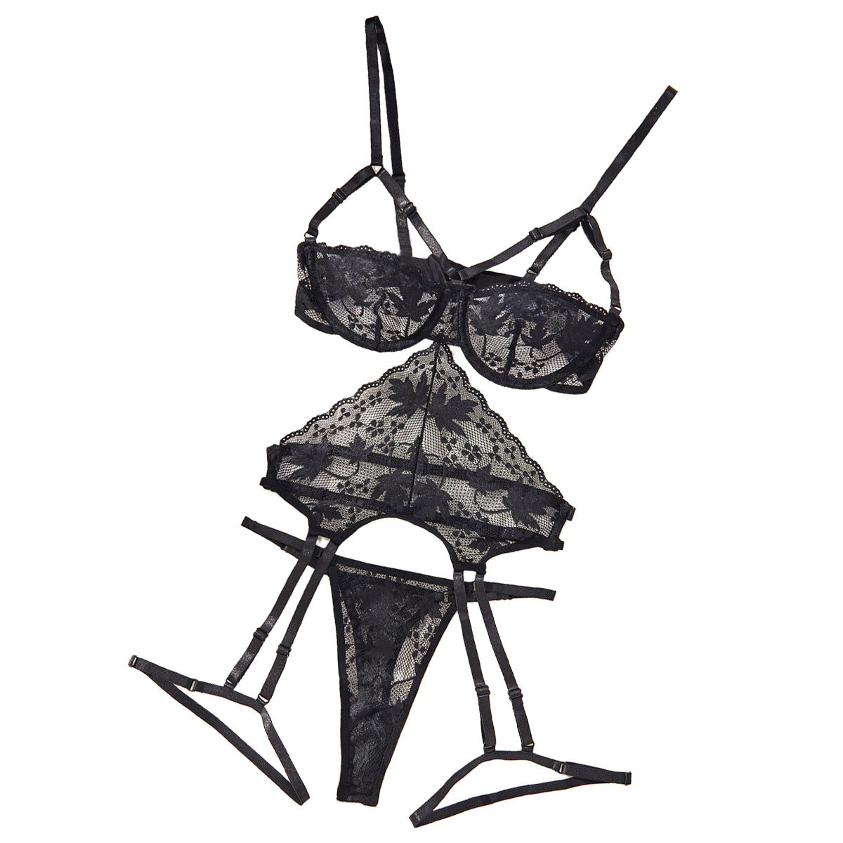 Sexy hollow transparent lace shaping lingerie set