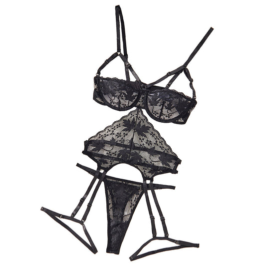 Sexy hollow transparent lace shaping lingerie set