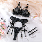 Lingerie Sexy Underwear Lace Push-up Transparent Simple Three-piece Set