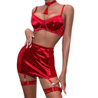 Sexy Lingerie Satin Tassel Push-Up Buttock Enhancing Bra Set for Women