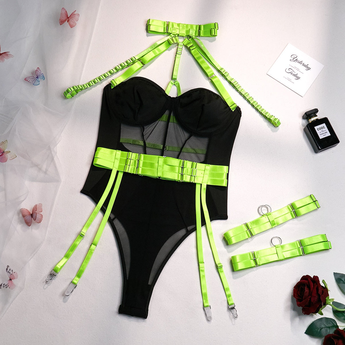 Sexy Lingerie Push-up Shaping Sexy Strap Splicing Contrast Color Heavy Work Bodysuit