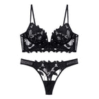 Sexy lingerie ultra-thin deep V-embroidered lace lingerie women's plus size bra set bra