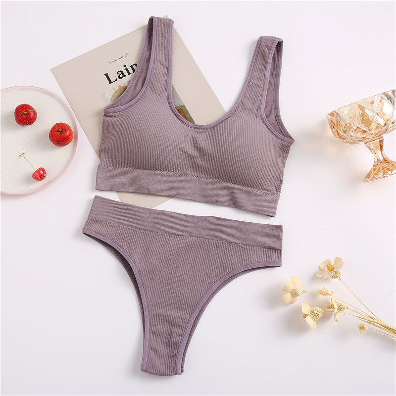 Seamless Women Underwear Set Tops Set Panties Women Wireless Lingerie Suit Padded Bras Backless Ling