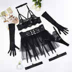 Sexy lingerie lace see through mesh sexy fluffy skirt six piece set for women