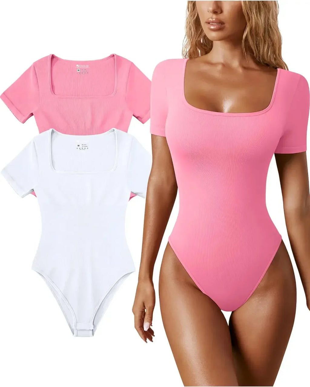 Women's Bodysuits Sexy Ribbed One Piece Square Neck Short Sleeve Bodysuits sexy bodysuit lingerie bodysuit