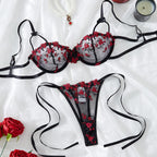 High-Quality Black Erotic Lingerie Set with Steel Support Transparent Embroidery