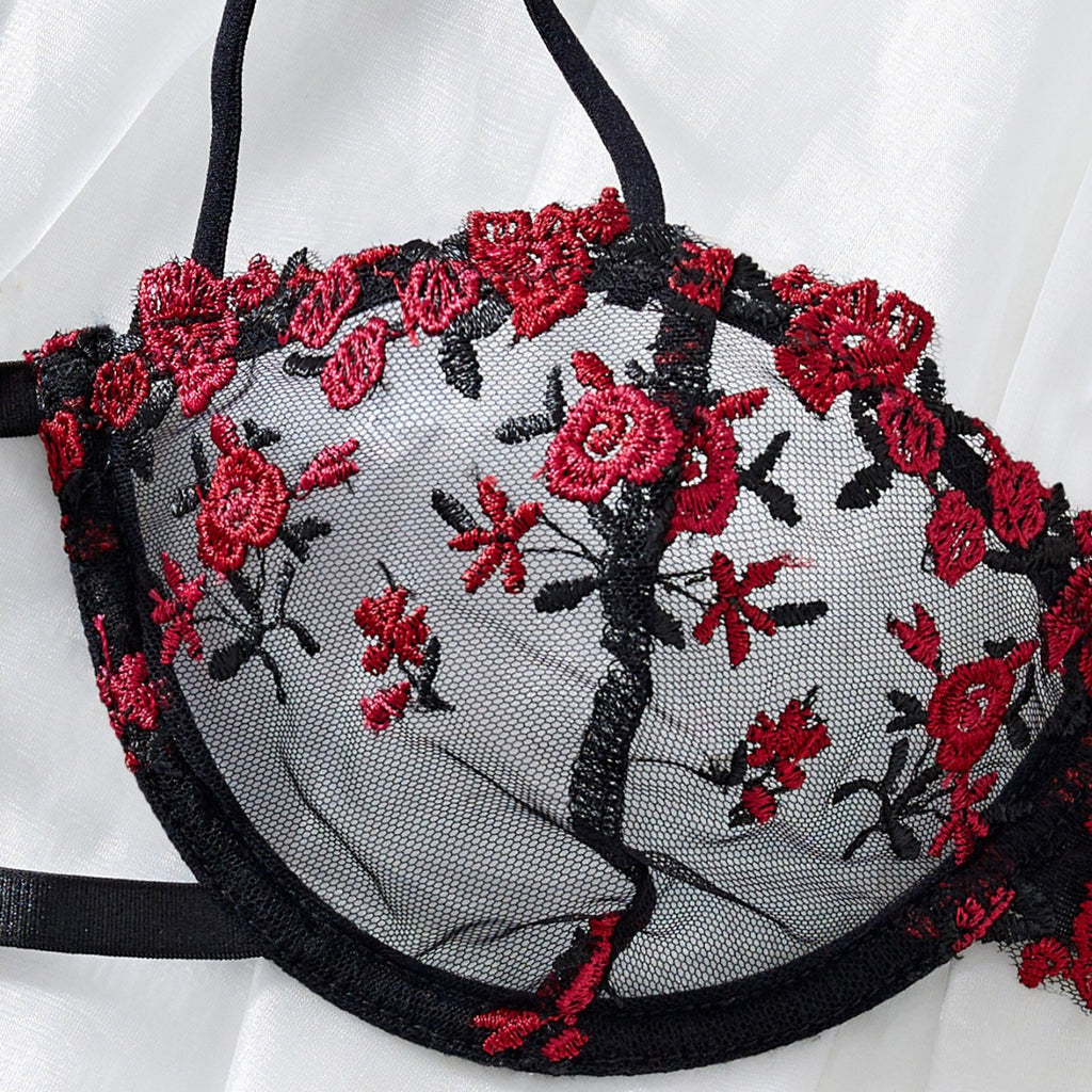 High-Quality Black Erotic Lingerie Set with Steel Support Transparent Embroidery