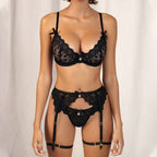 Black perspective embroidery sexy slim fit shaping lingerie split set