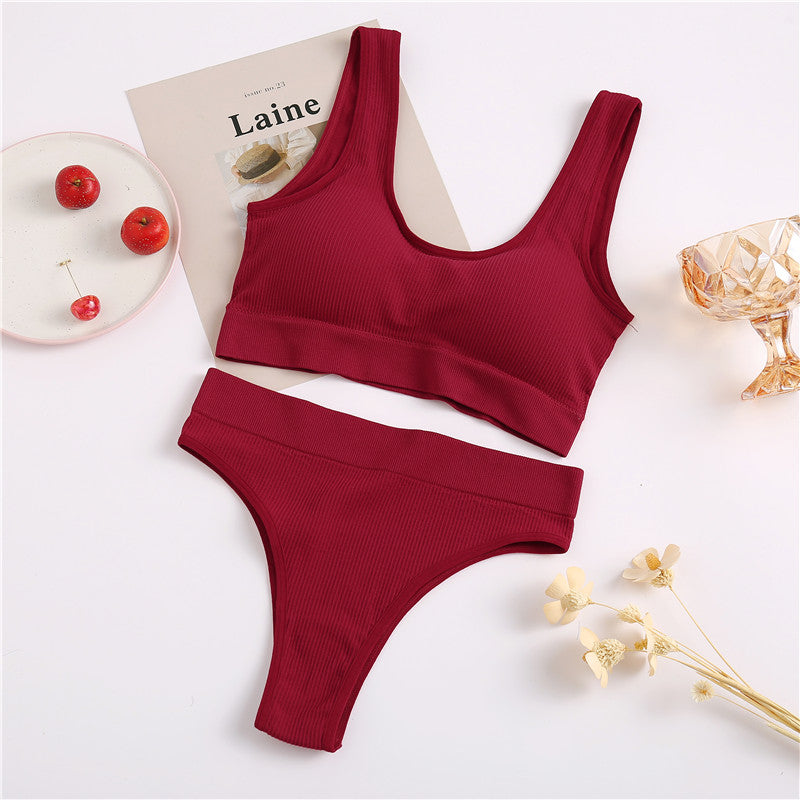 Seamless Women Underwear Set Tops Set Panties Women Wireless Lingerie Suit Padded Bras Backless Ling