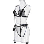 Mesh sexy neck tie and body shaping lingerie two-piece set