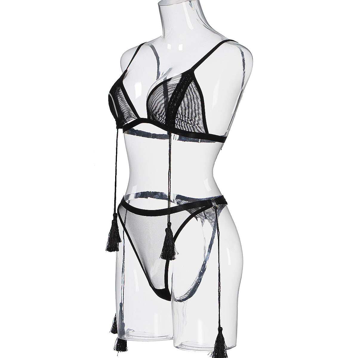 Mesh sexy neck tie and body shaping lingerie two-piece set