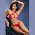 Sexy Lingerie Lace Transparent Three-Point Temptation Padded Push-Up Bra Two-Piece Set