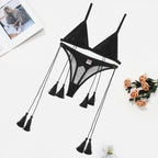 Mesh sexy neck tie and body shaping lingerie two-piece set