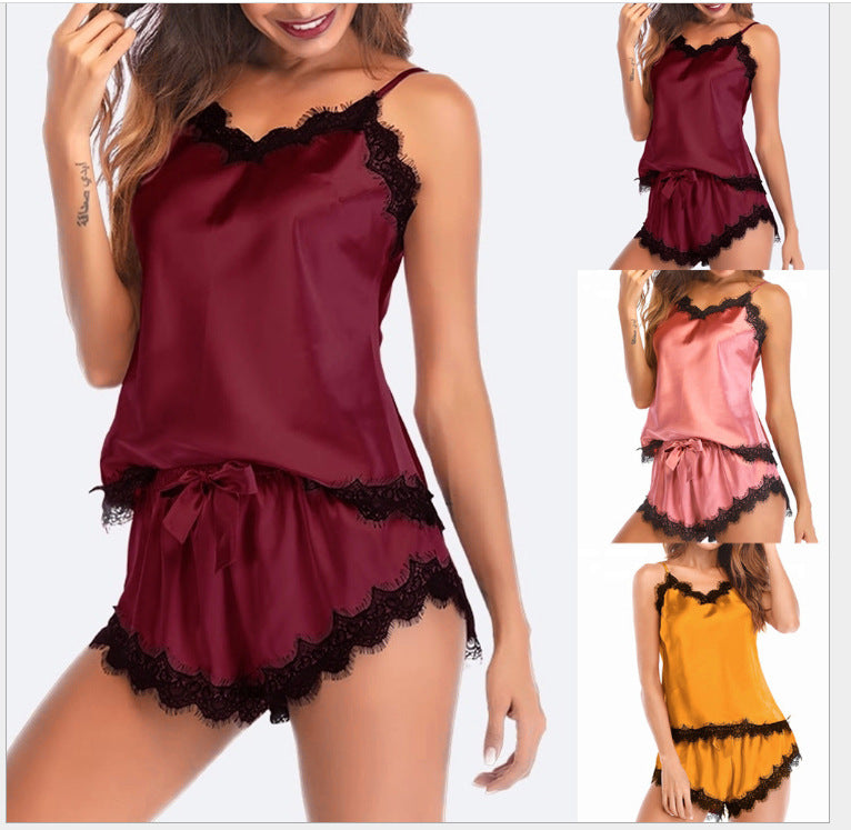 Women Sexy Sleepwear Kit Ladies Sleeveless Lingerie Lace V-Neck Nightgown Polyester Pijama
