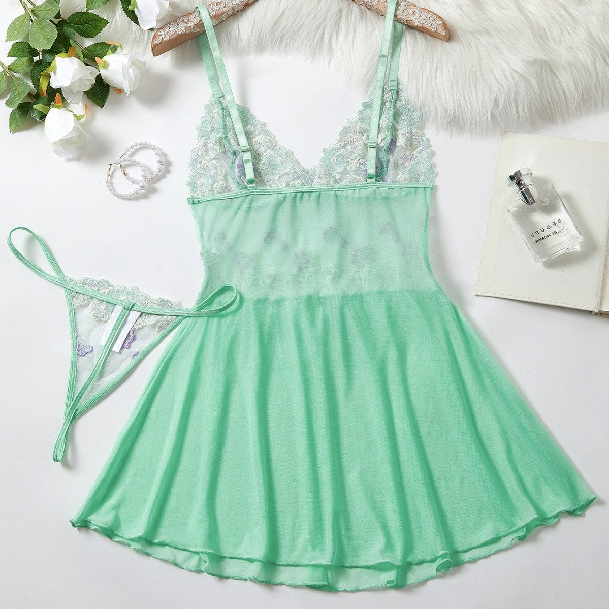 Lace nightgown sexy suspender lingerie set two-piece set