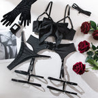 Wholesale Sexy Lingerie Set with Garter Belt Hollow Out Push-Up Four-Piece Set for Women
