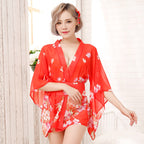 Sexy Japanese Printed Kimono Cosplay Uniform Suit Women's Erotic Lingerie Plus Size
