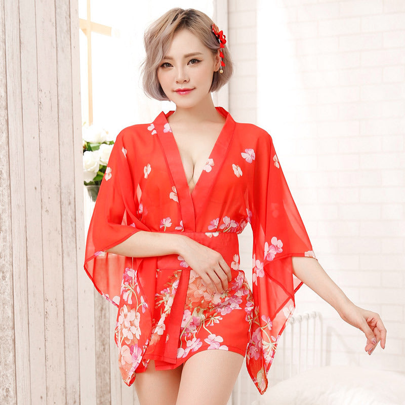 Sexy Japanese Printed Kimono Cosplay Uniform Suit Women's Erotic Lingerie Plus Size
