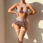 Shiny Sequin Nightclub Wear Bow Sequin Strapless Sexy Mesh Lingerie