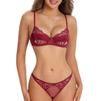 Bra Set with Anti-Nipple Design, Spliced Sheer Tempting Sexy Lingerie