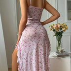 Mesh floral camisole dress sleepwear erotic lingerie sexy women's set