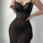 V-neck lace camisole black set erotic lingerie