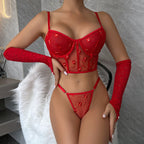 Sexy Sequined Two-Piece Set Red Suit Lingerie for Valentine's Day