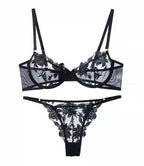 Sexy lingerie embroidery flower women's perspective mesh bra sexy bra underwear set