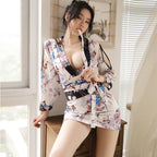 Sexy Lingerie Low-Cut Retro Japanese Print Kimono Hollow Sexy Corset Passion Suit Uniform Temptation