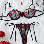 High-Quality Black Erotic Lingerie Set with Steel Support Transparent Embroidery